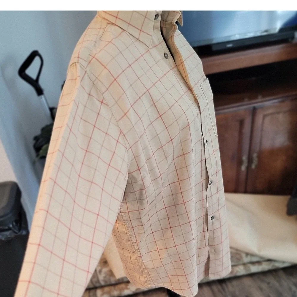 Banana Republic Mens Tan Red Windowpane Plaid Button Down Shirt Size M